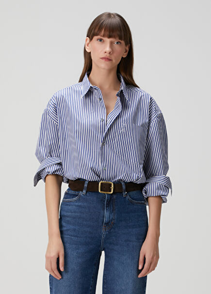 Boxy Fit Mavi Çizgili Gömlek