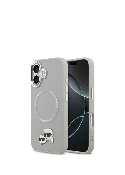 iPhone 17 Metal Detailed Magsafe Compatible Gray K&C PU Leather Phone Case
