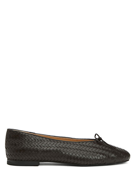 Brown Knit Textured Leather Ballet Flats