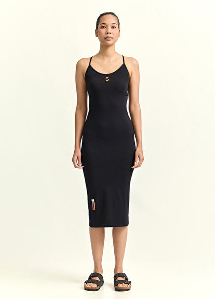 Saplu Bodycon Black Women's Midi Dress