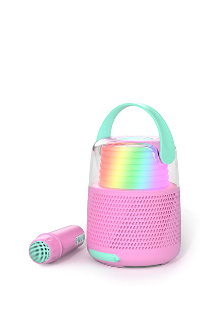 Pembe 5 Farklı Ses Efektli Retro Mikrofonlu Karaoke Bluetooth Hoparlör