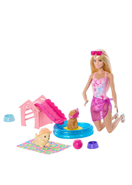 Barbie Pool Party Playset with Puppy JBF35