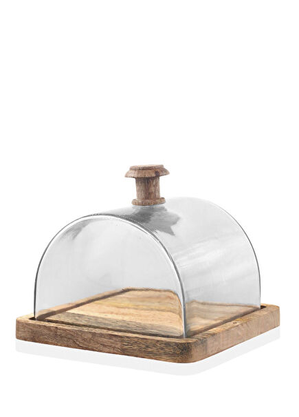 Madera Acacia Wood Rectangular Cake Dome 15x19 cm