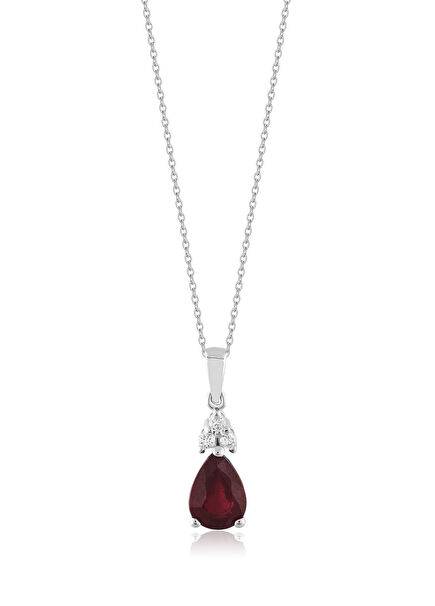 Ruby Women's Necklace with 14K White Gold Diamonds