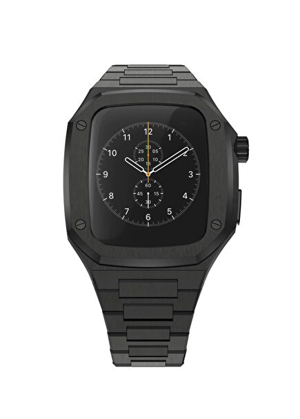 Apple Watch Uyumlu 44/45/46 mm Siyah Belize Loop Kasa Koruyucu Kordon