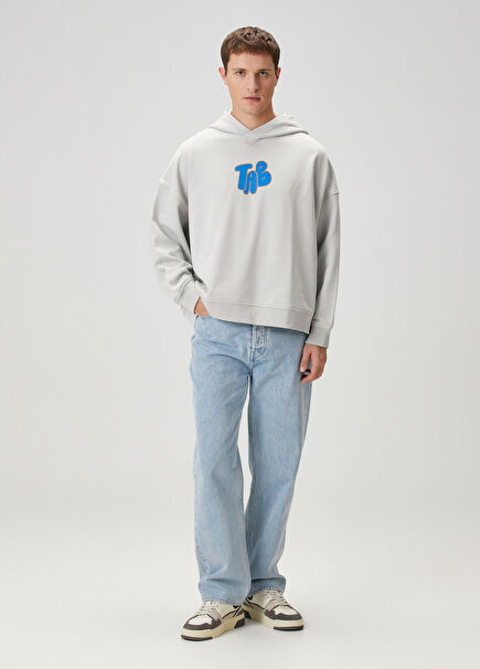 Own Words Grey Printed Men's Hooded Sweatshirt