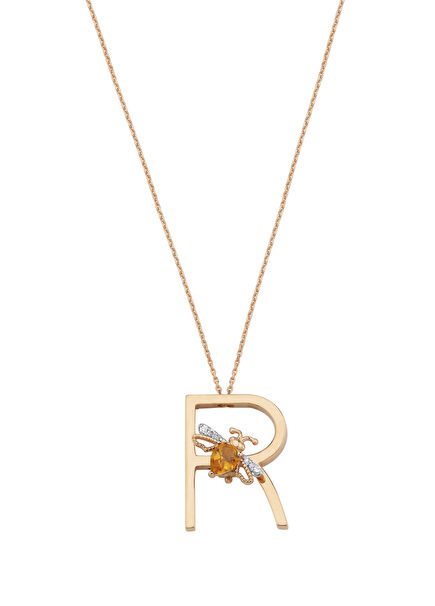 Rose Gold R Citrine Women's Gold Necklace