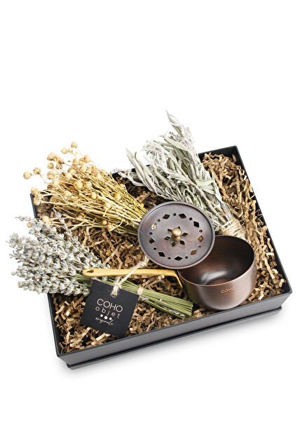 Box Antique Tütsü Gezdirme Çanağı Üzerlik Adaçayı Lavanta Hediye Seti