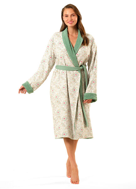 Tabea Şal Yaka Yeşil Pamuklu Müslin Kadın Bornoz