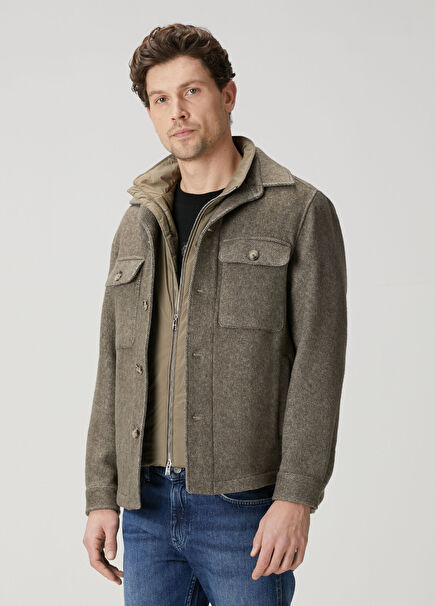 Açık Kahverengi Balıksırtı Desenli Ceket