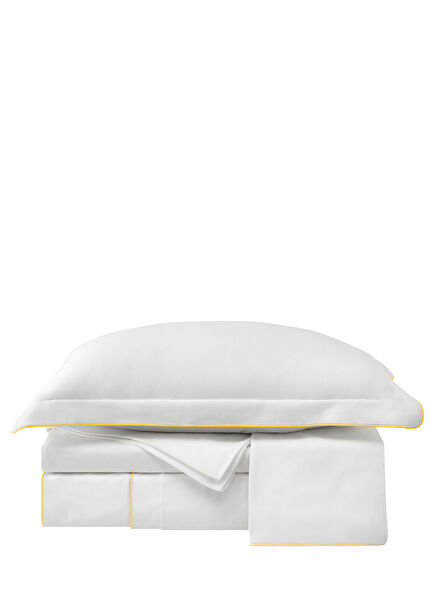 Yellow Piped White Cotton Sateen Double Duvet Cover Set 200x220 cm