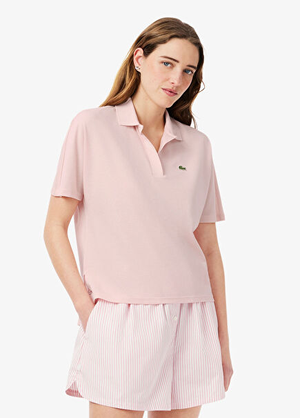 Pembe Relaxed Fit Polo Yaka Kadın T-Shirt