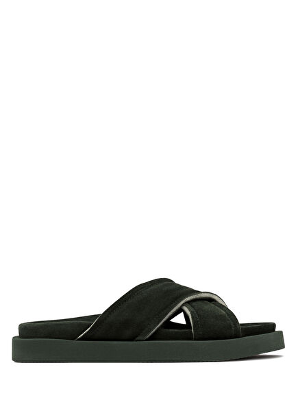 Khaki Mens Leather Slippers
