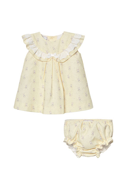 Sarı Fırfır Yaka Elbise ve Şort Kız Bebek 2'li Set