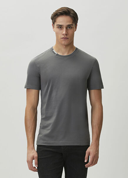 Gray Collar Logo Detail T-Shirt