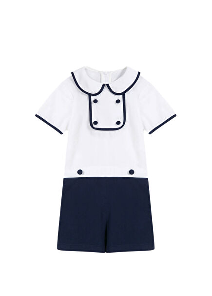 Theo White Navy Blue Baby Boy Romper