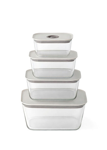 Fika Clik Beige Rectangular Glass 4 Piece Storage Container