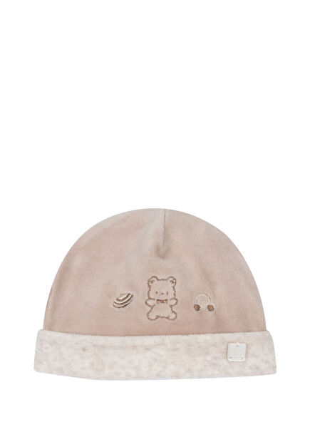 Krem Rengi Pamuklu Erkek Bebek Şapka