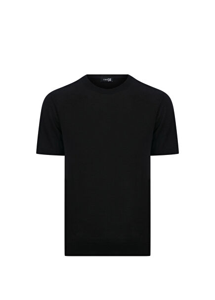 Osnago Black Wool Slim Fit Short Sleeve Men's Knitwear T-Shirt
