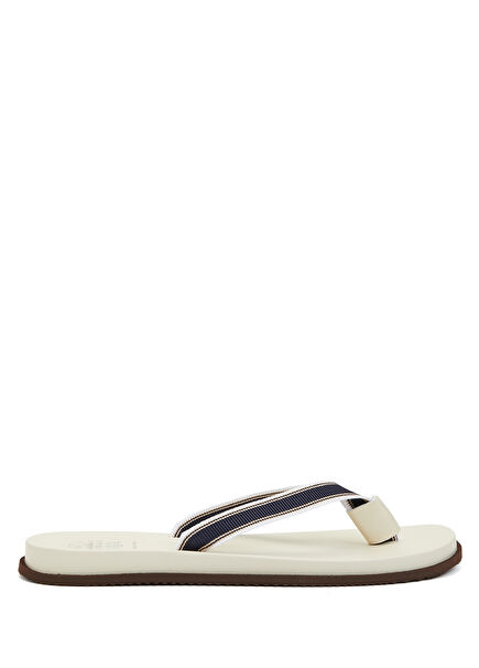 Ecru Striped Men's Leather Slippers