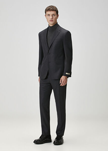 Drop 7 Antrasit Çizgili Yün Takım Elbise