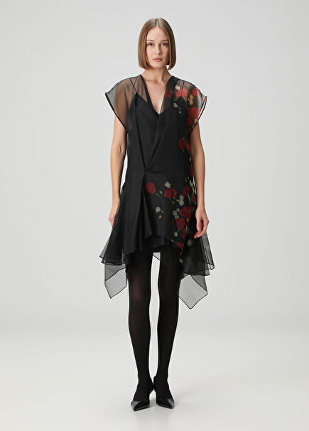 Merith Red Black Mini Silk Evening Dress