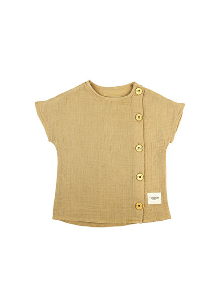 Beach Beige Muslin Side Buttoned Short Sleeve Unisex Baby T-shirt
