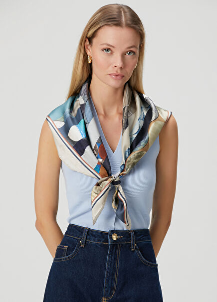 Multi-Colored Stone Patterned Silk Scarf