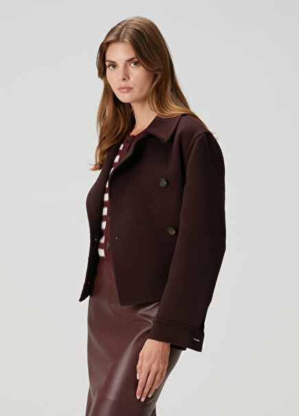 Burgundy Double-Breasted Cashmere Overcoat