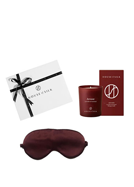 Arouse Feel Burgundy Silk Eye Mask & Massage Candle Set of 2