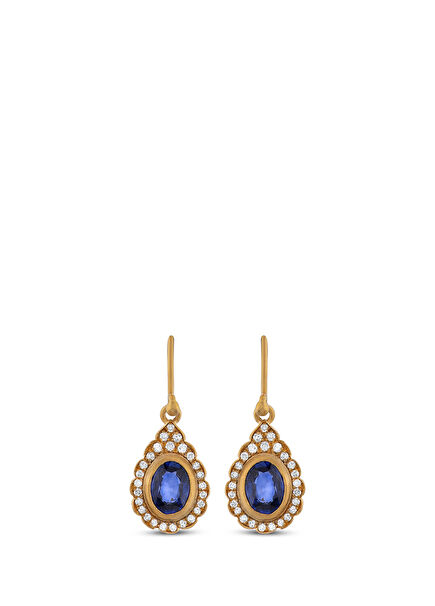 24K Gold Women's Earrings with Sapphire and Diamonds