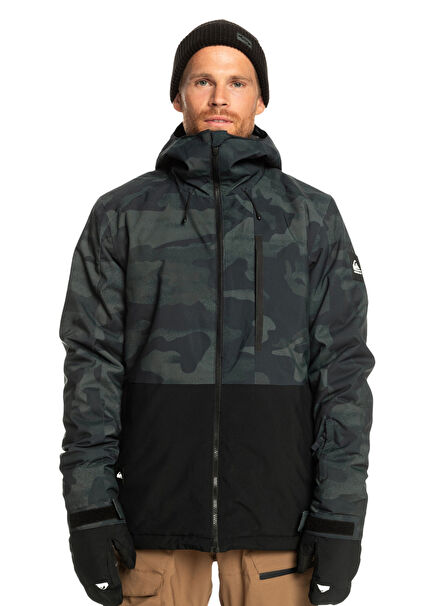 Mission Printed Block Khaki Hooded Men's Snowboard Jacket