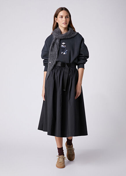 Black Technical Fabric Midi Skirt