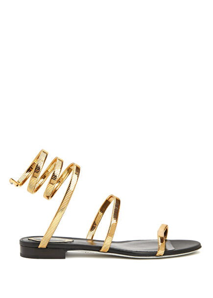 Juniper Siyah Gold Kadın Deri Sandalet