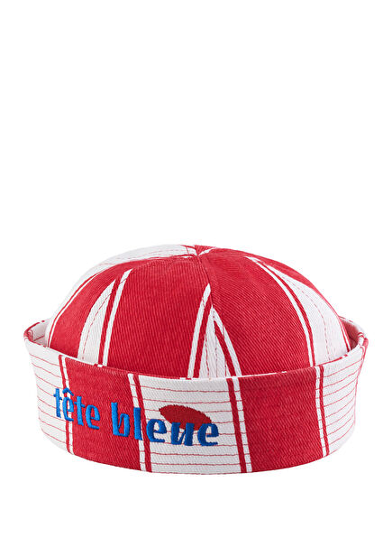 Kırmızı Beyaz Çizgili Kadın Şapka