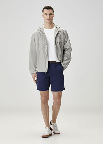 Navy Blue Linen Bermuda