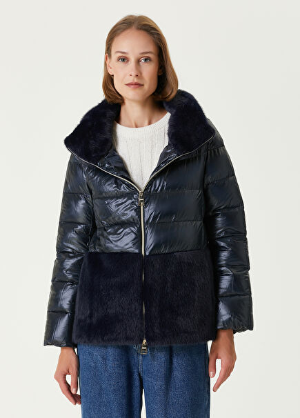 Navy Blue Inserted Puffer Coat