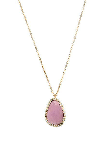Moonstone Yuvarlak Pırlantalı Kadın Altın Kolye