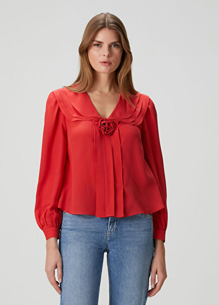 Emelin Kırmızı İpek Bluz