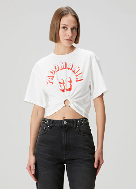 White Printed Crop T-Shirt