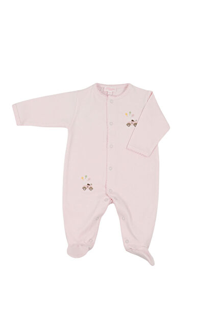 Pembe Nakışlı Kız Bebek Patikli Tulum