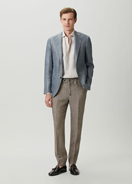 Regular Fit Dark Beige Waist Corded Linen Trousers