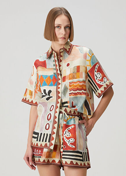 Michelle Desenli Keten Gömlek