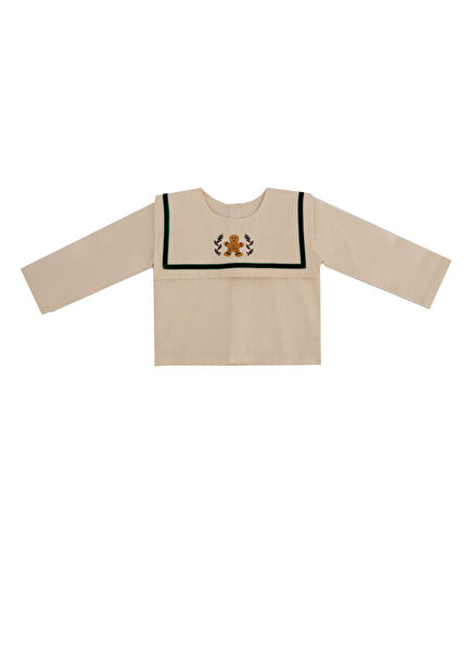 Lou Santa Cream Long Sleeve Unisex Kids Blouse