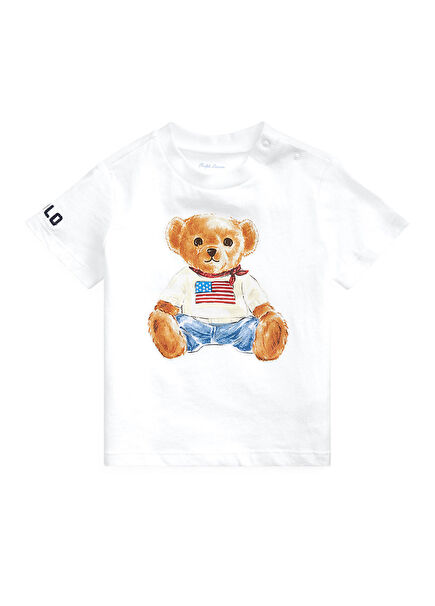 White Logo Printed Baby Boy T-Shirt