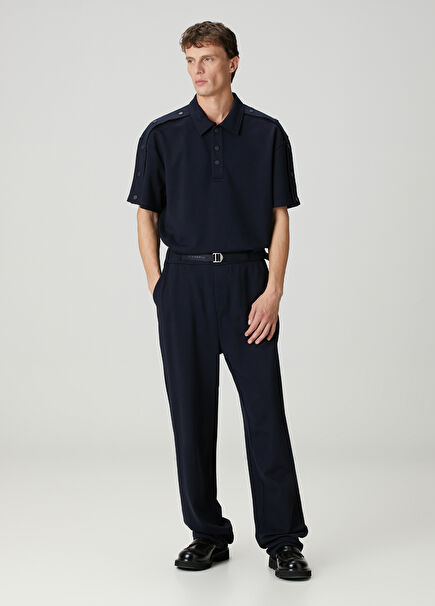 Lacivert Beli Kemerli Jersey Pantolon