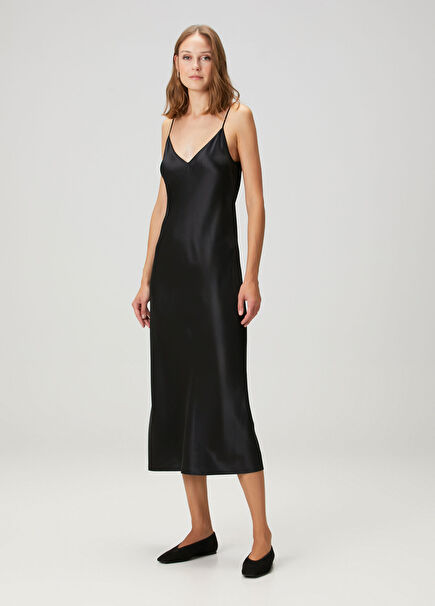 Clea Black Midi Silk Dress