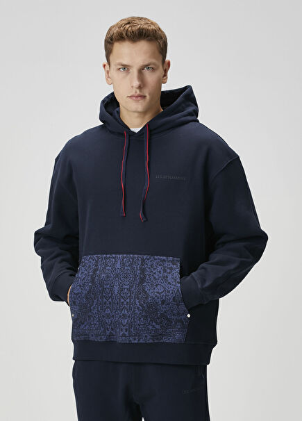 Navy Blue Garnished Pocket Detailed Sweatshirt