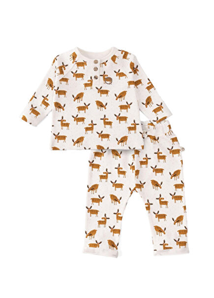 Deer Geyik Desenli Organik Pamuk Unisex Bebek Pijama Takımı 