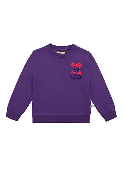 Mor Bisiklet Yaka Ses Çıkaran Uzun Kollu Unisex Çocuk Sweatshirt 